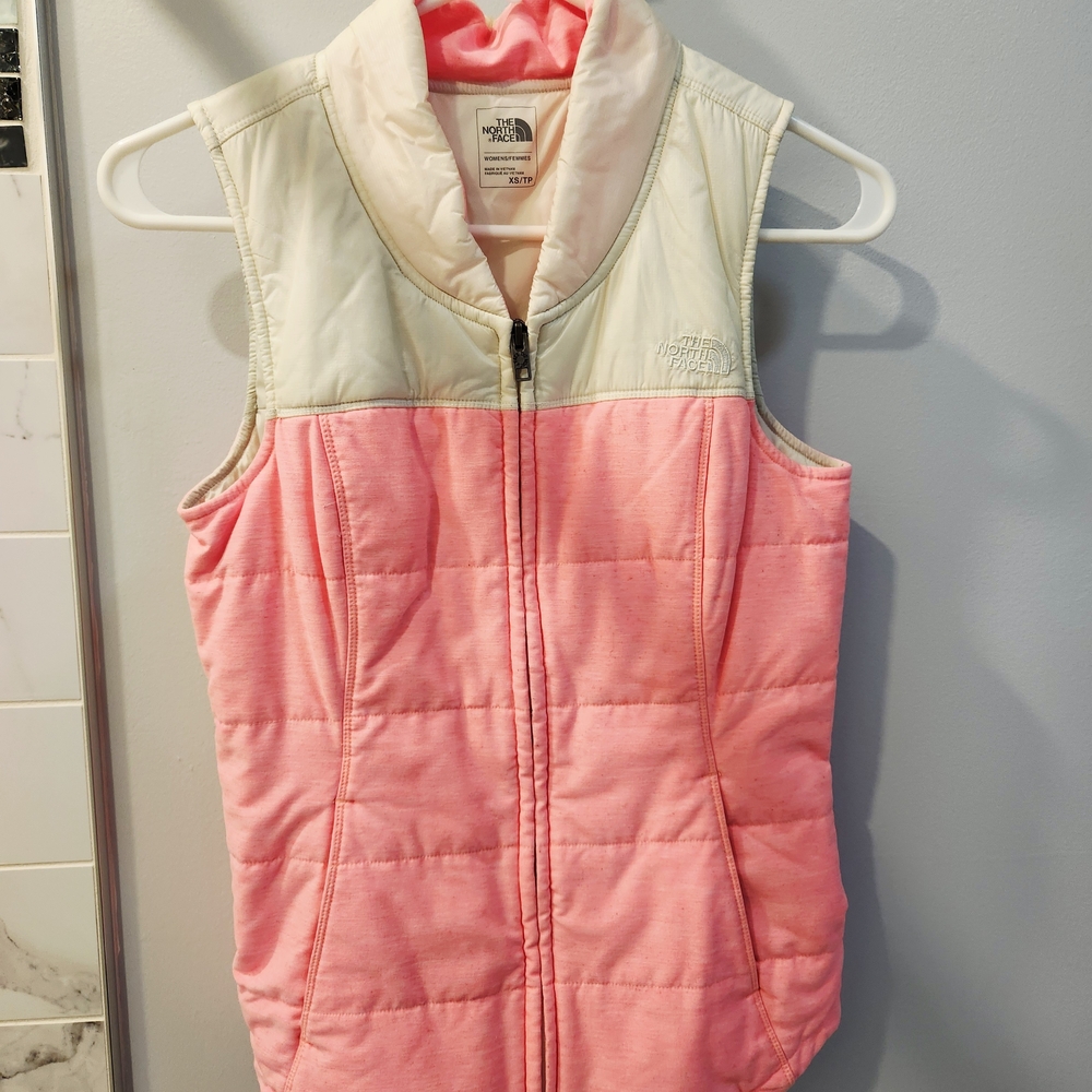 The North Face Light Pink and White Quilted Vest